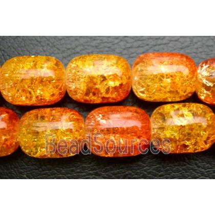 Crackle Glass Beads, barrel, orange