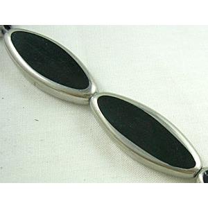 silver-copper-plated Glass Beads, flat-oval, jet