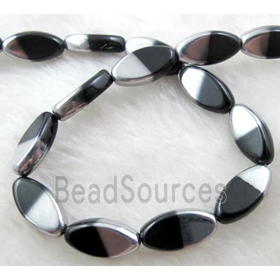 half-silver-plated Glass Beads, flat-oval