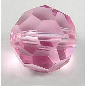 hand-cutting Chinese Crystal Glass Beads, faceted round, pink