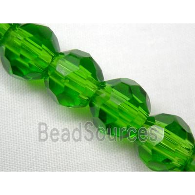 hand-cutting Chinese Crystal Glass Beads, faceted round, deep-green