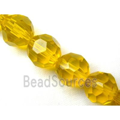 hand-cutting Chinese Crystal Glass Beads, faceted round, golden