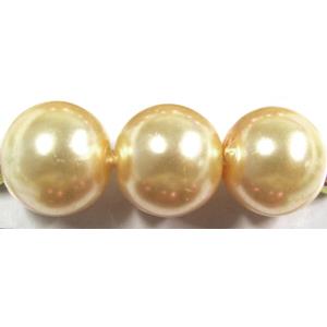 Round Glass Pearl Beads, yellow