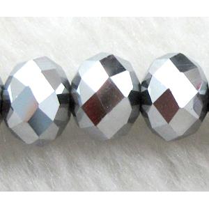 Chinese Crystal Beads, Faceted Rondelle, silver plated