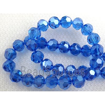 Crystal Glass Beads, faceted round, blue