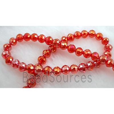 Crystal Glass Beads, faceted round, ruby AB-Color