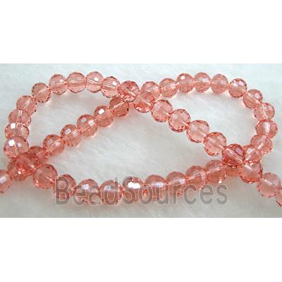 Crystal Glass Beads, 96 faceted round, rose-red