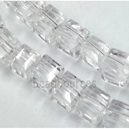 Chinese crystal glass bead, faceted cube, clear