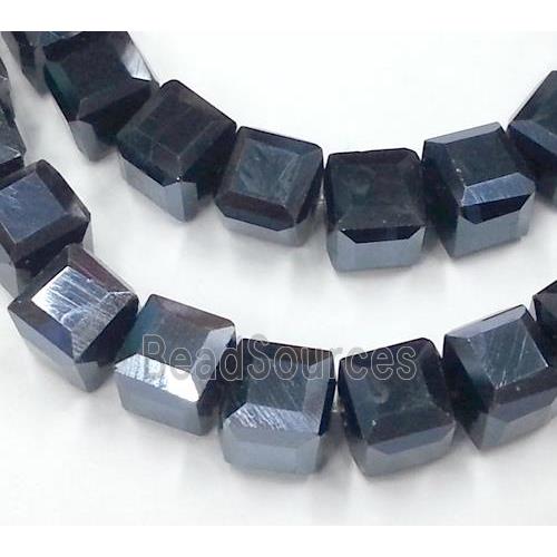 Chinese crystal glass bead, faceted cube, hematite