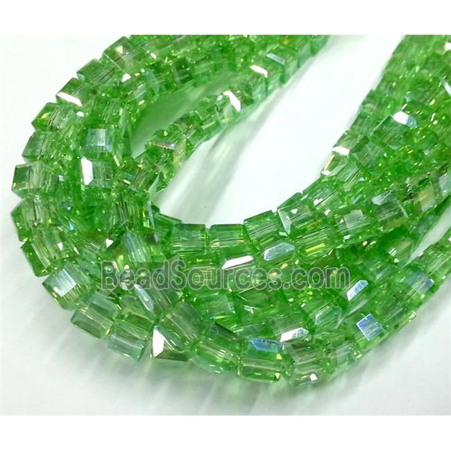 Chinese crystal glass bead, faceted cube, green