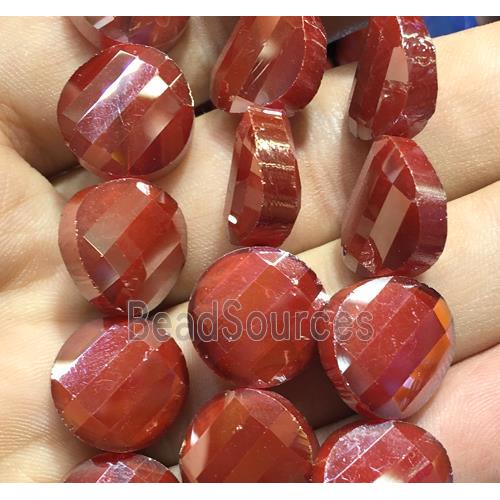 chinese crystal glass bead, faceted twist, red