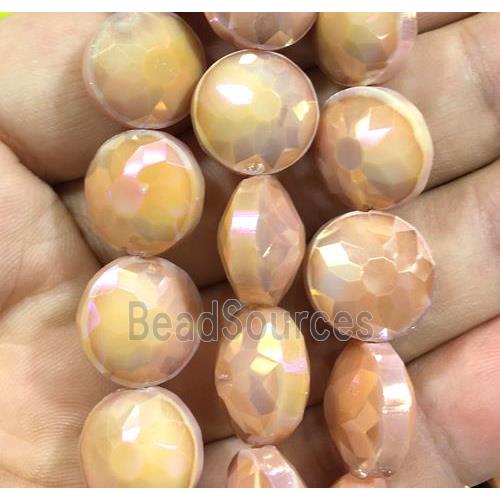 peach chinese crystal glass bead, faceted coin