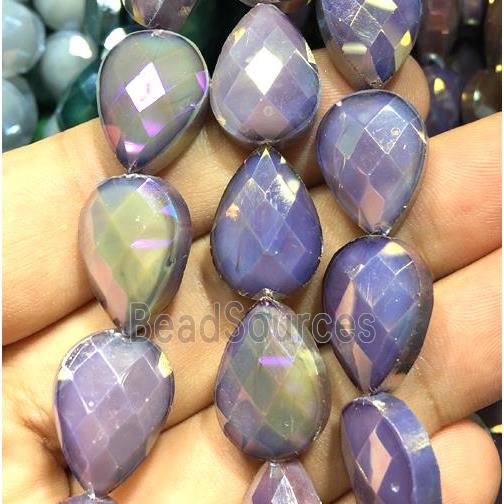 purple chinese crystal glass bead, faceted teardrop