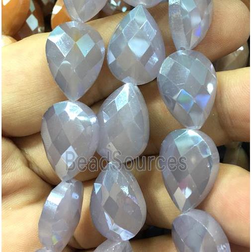 chinese crystal glass bead, faceted teardrop, gray