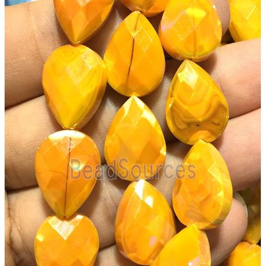 orange chinese crystal glass bead, faceted teardrop