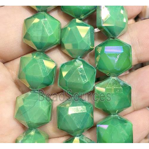 green chinese crystal glass bead, faceted Hexagon