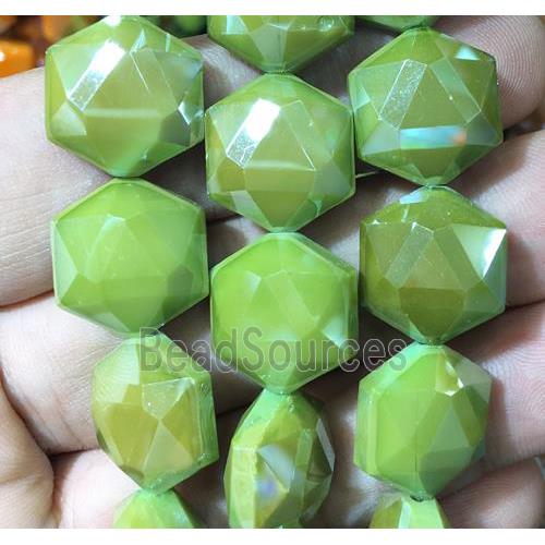 green chinese crystal glass bead, faceted Hexagon