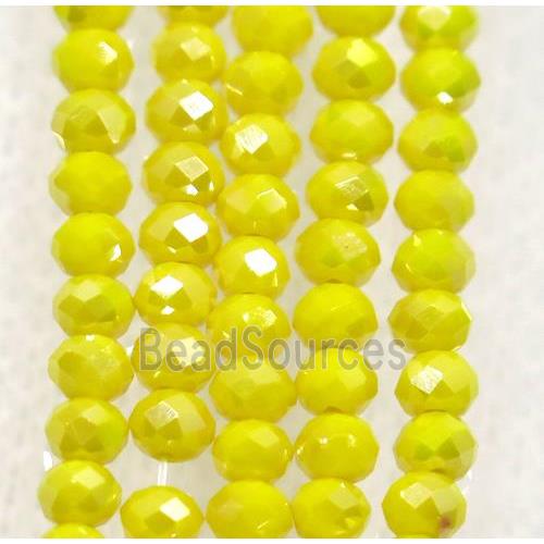 yellow chinese crystal glass beads, faceted rondelle, AB-color electroplated