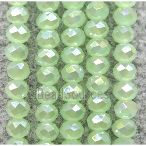 lt.green chinese crystal glass beads, faceted rondelle, AB-color electroplated