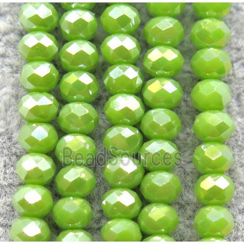 green chinese crystal glass beads, faceted rondelle, AB-color electroplated