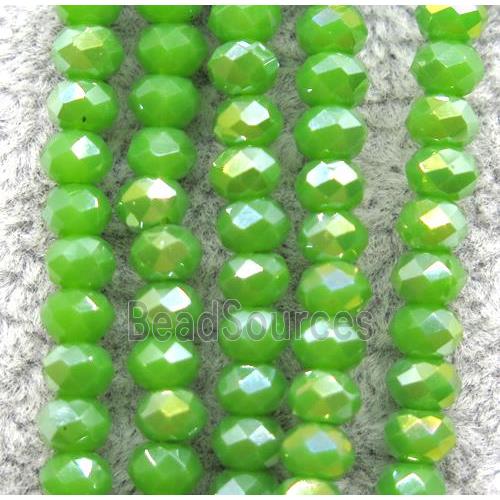 green chinese crystal glass beads, faceted rondelle, AB-color electroplated