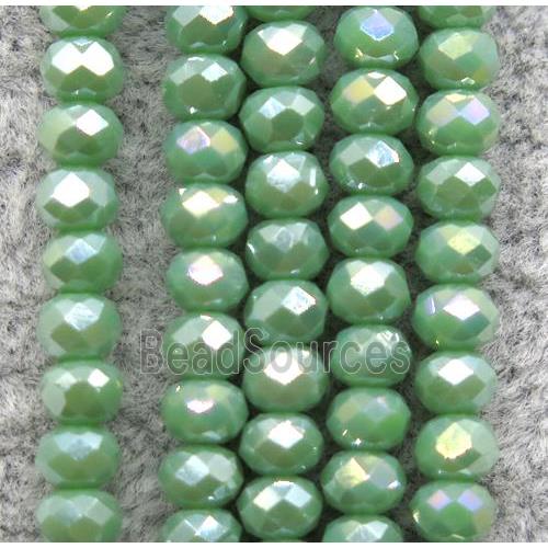 green chinese crystal glass beads, faceted rondelle, AB-color electroplated