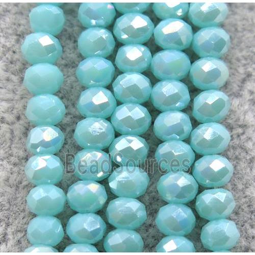 teal chinese crystal glass beads, faceted rondelle, AB-color electroplated