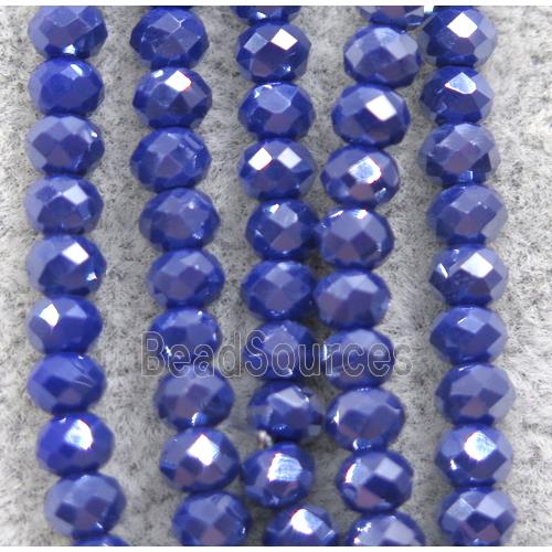 blue chinese crystal glass beads, faceted rondelle, AB-color electroplated