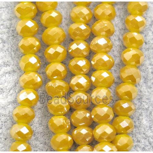 orange chinese crystal glass beads, faceted rondelle, AB-color electroplated