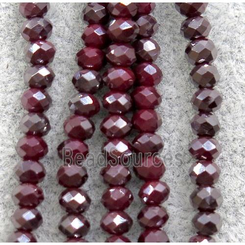 red chinese crystal glass beads, faceted rondelle, AB-color electroplated