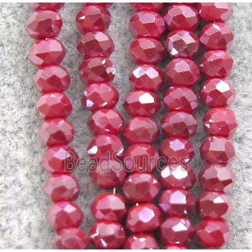 red chinese crystal glass beads, faceted rondelle, AB-color electroplated