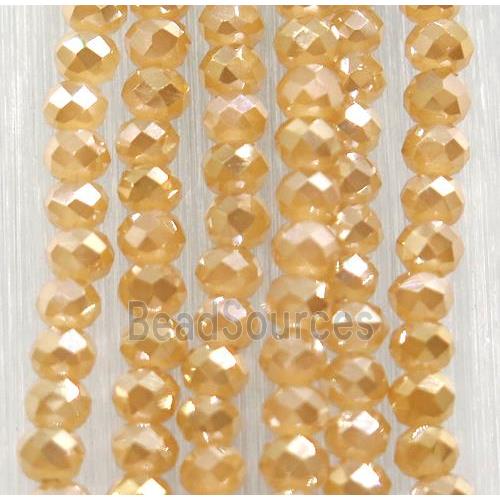 champagne chinese crystal glass beads, faceted rondelle, AB-color electroplated