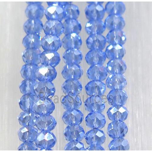 blue chinese crystal glass beads, faceted rondelle, AB-color electroplated