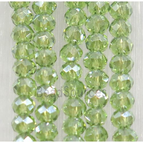 green chinese crystal glass beads, faceted rondelle, AB-color electroplated