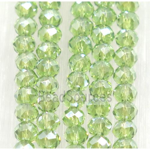 green chinese crystal glass beads, faceted rondelle, AB-color electroplated