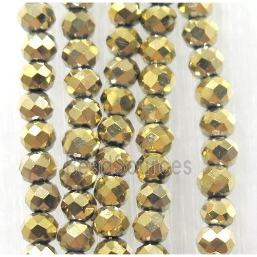 chinese crystal glass beads, faceted rondelle, gold plated