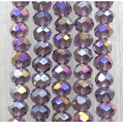 purple chinese crystal glass beads, faceted rondelle, AB-color electroplated