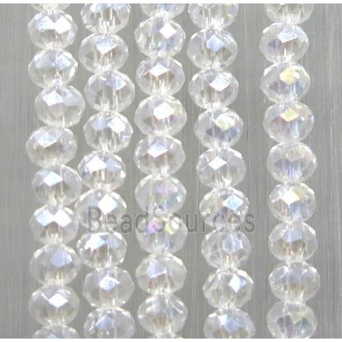 clear chinese crystal glass beads, faceted rondelle, AB-color electroplated