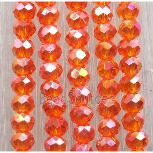 orange chinese crystal glass beads, faceted rondelle, AB-color electroplated