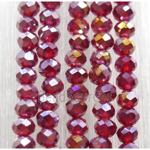 red chinese crystal glass beads, faceted rondelle, AB-color electroplated