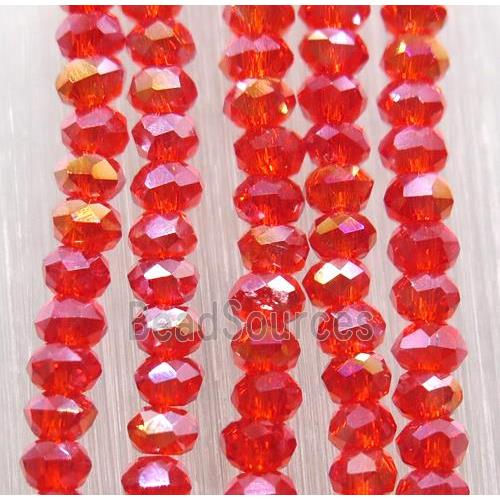 red chinese crystal glass beads, faceted rondelle, AB-color electroplated