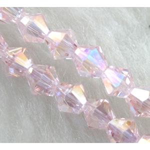 Chinese Crystal Beads, Faceted bicone, pink AB color