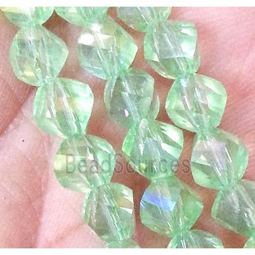 Chinese crystal glass bead, swiring cut, lt.green AB color