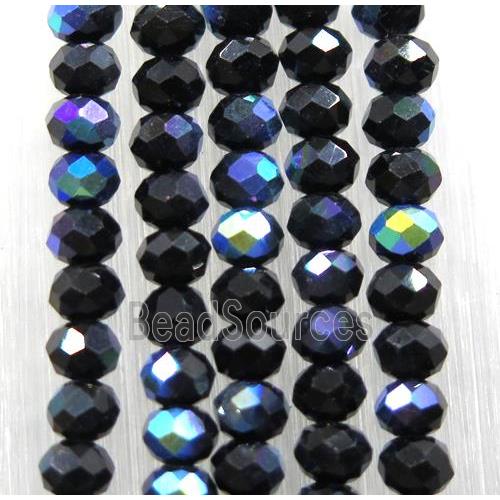 black chinese crystal glass bead, faceted rondelle, half rainbow electroplated