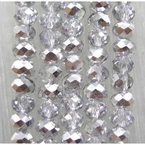 clear chinese crystal glass bead, faceted rondelle, half silver electroplated