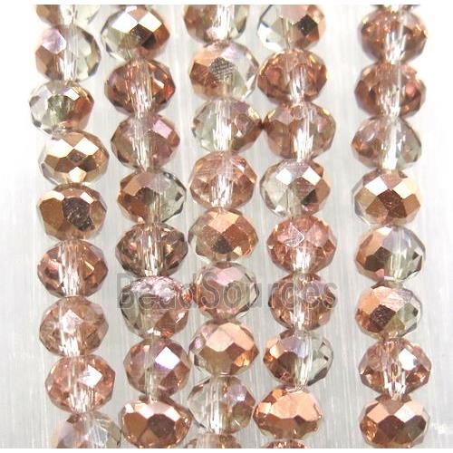 clear chinese crystal glass bead, faceted rondelle, half rose gold