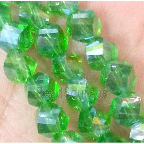 Chinese crystal glass bead, swiring cut, green