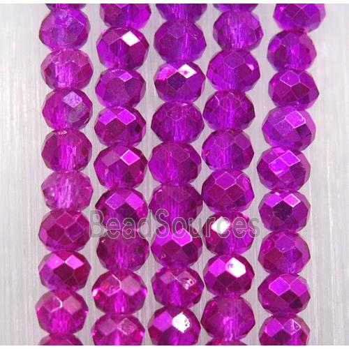 chinese crystal glass bead, faceted rondelle, hotpink