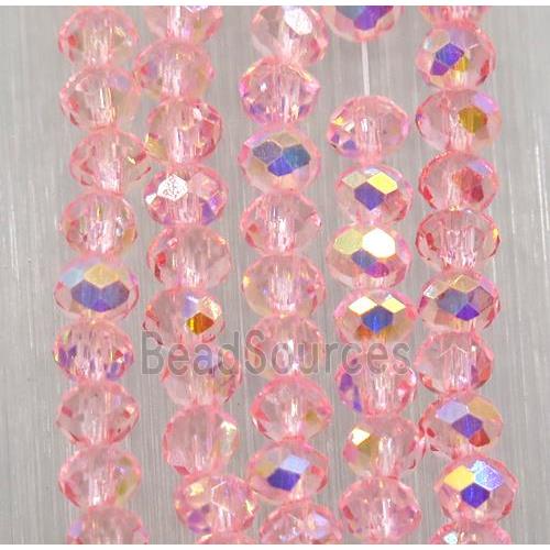 chinese crystal glass bead, faceted rondelle, pink