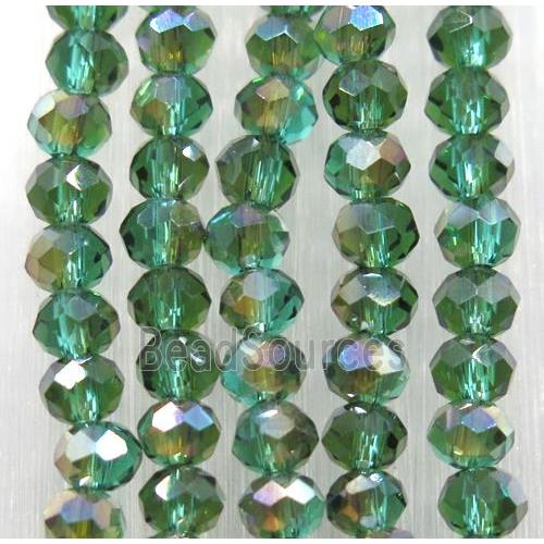 chinese crystal glass bead, faceted rondelle, green